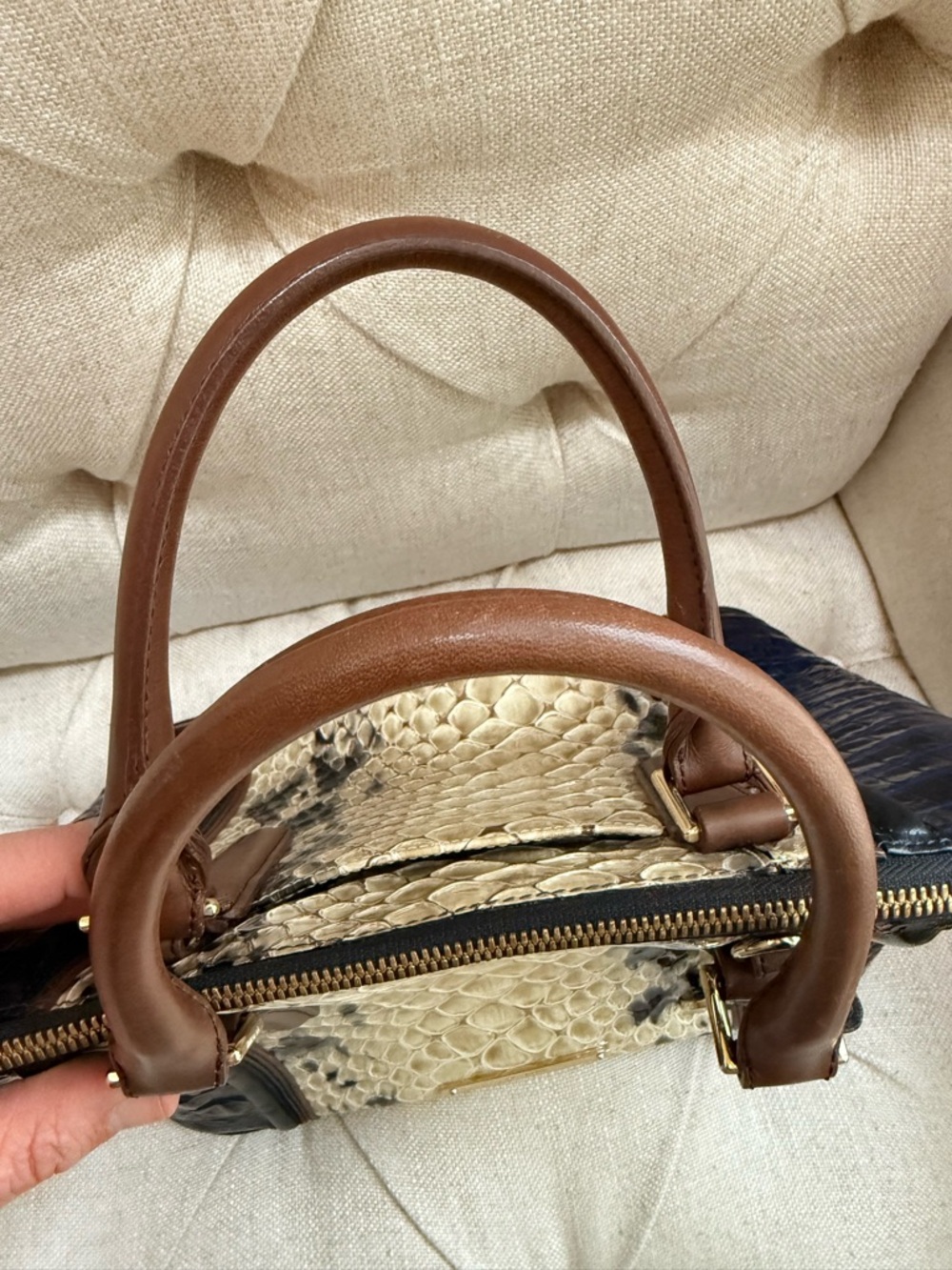 Brahmin Juliette Satchel Poppy Seed Allendale Croc Embossed Leather Bag - Picture 7 of 11
